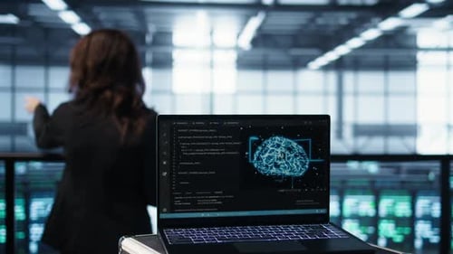AI Driven Notebook Used for Overseeing Server Clusters Close Up