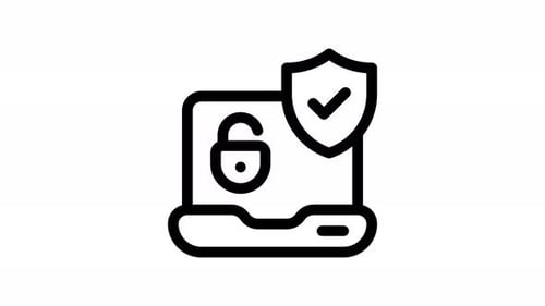 Animated Laptop Security with Shield and Lock Icon