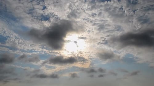 Fast Moving Clouds Blue Sky Sunny Day Small Dark Clouds White Cumulus Clouds