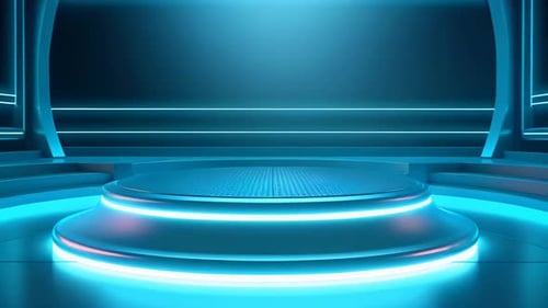 Animated Futuristic Stage Background with Neon Blue Illumination
