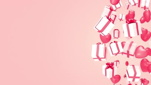 Floating Pink Gifts and Hearts Loop Background