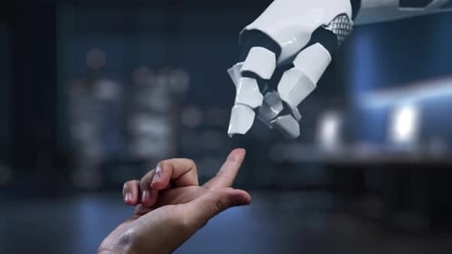 Concept d'IA futuriste mettant en scène une main robotique interagissant avec un graphique numérique du cerveau dans des œuvres modernes