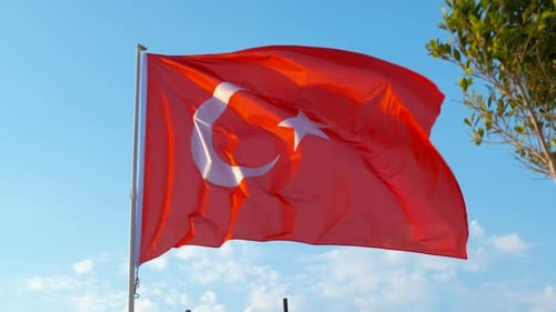 Turkish Flag Waving Proudly in the Wind