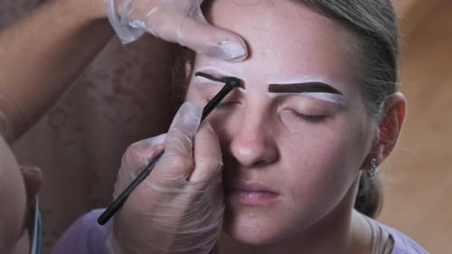 Building the Shape of Eyebrows Tint Procedure of Natural Henna Beauty Salon