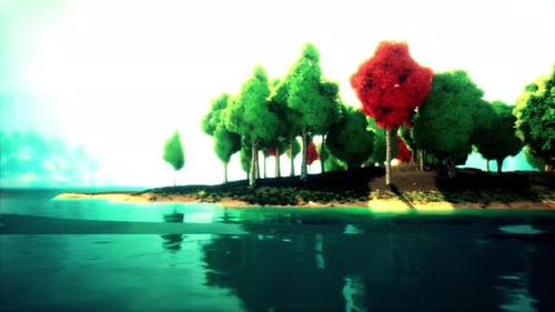 Colorful Cartoon Forest at Sunset