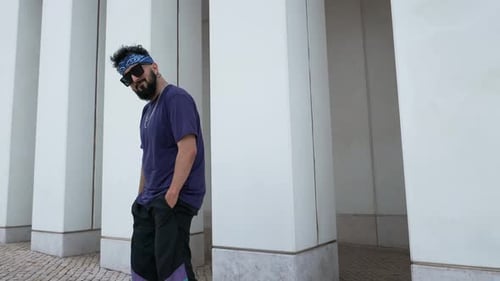 Stylish Man Hip Hop Male Dancer Dancing Freestyle in City