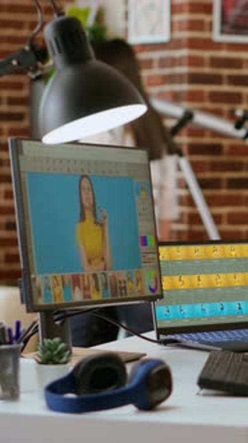 Workspace with Monitor and Editing Software