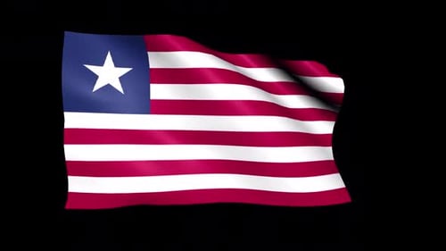 Realistic Waving Flag of Liberia on Black Background