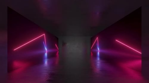 Futuristisch leuchtende Neonlichter beleuchten dunkle, leere Räume