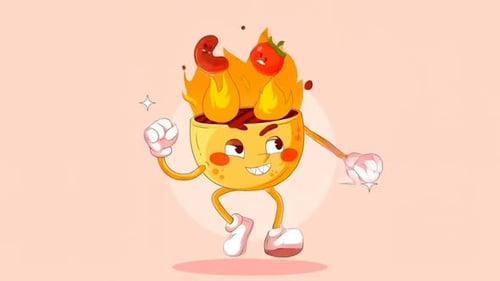 Angry Spicy Barbeque Grill Character with Fire - Hot Chili - Kids Cartoon Foods Animations
