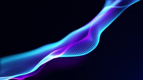 Abstract digital dynamic particle waves with light motion lights background, data flow, cyber