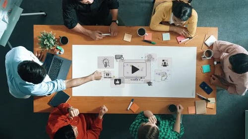 Collaborative Team Meeting Over Creative Strategy, Brainstorming Session with Diverse Professionals