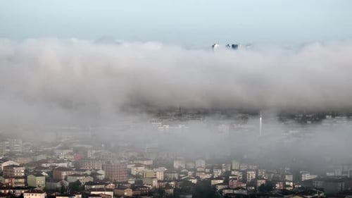 Rare Early Morning Winter Fog Above the Istanbul City Skyline a