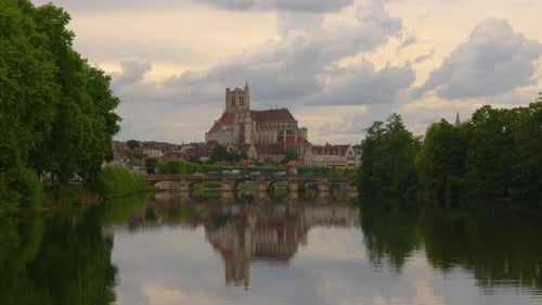 Auxerre with Cathedral of SaintEtienne on River Yonne Burgundy France