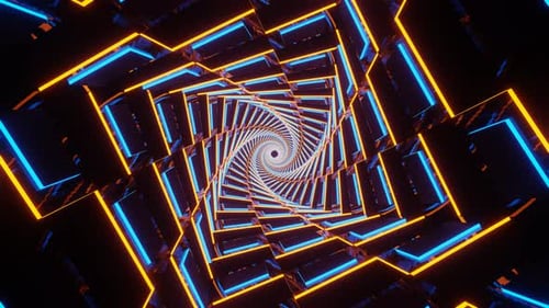 Orange And Cyan Neon Glowing Spiral Chess Type Background Vj Loop In 4K