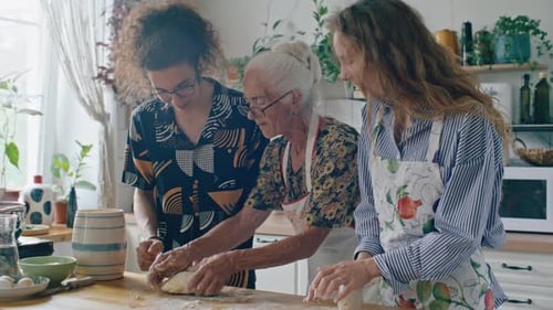 Family Baking Together in a Sunny Kitchen