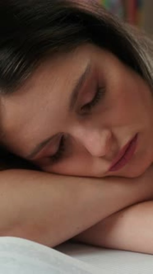 Exhausted Caucasian Woman Female Student Sleeping Desk Books Indoor Library Tired Girl Teacher