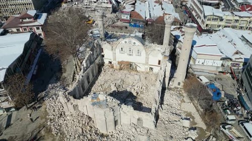 Destroyed Mosque After Earthquake in Urban Ruins