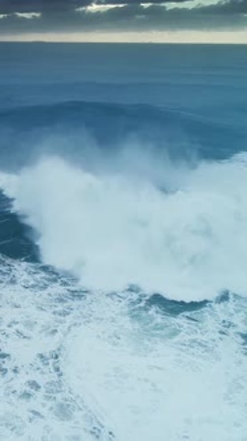 Aerial View on Big Waves Atlantic Ocean at Storm