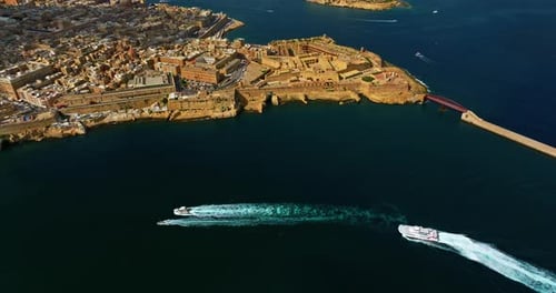 Aerial Top View Valletta Capital City of Malta Panorama Senglea Birgu Kalkara