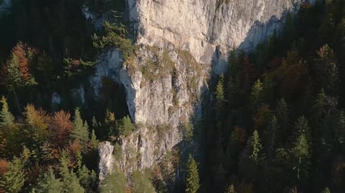 Aerial Panorama of Rocky Cliff in Autumn Mountains