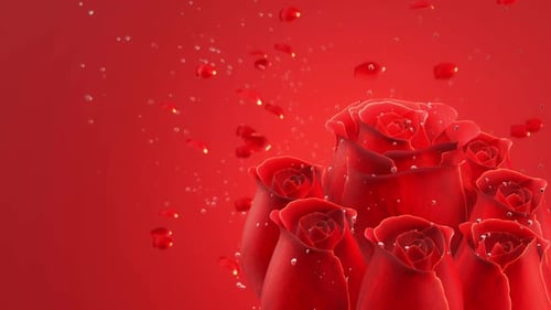 Romantic Red Roses with Petals and Bubbles