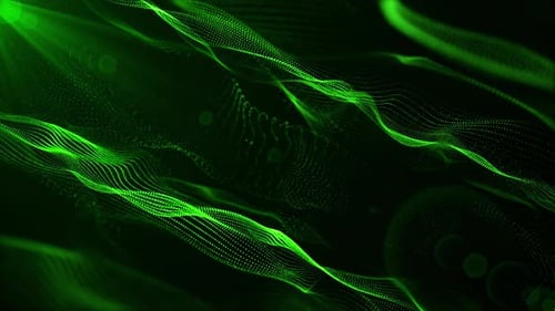 Green background with wavy lines and circular object in the middle of the image