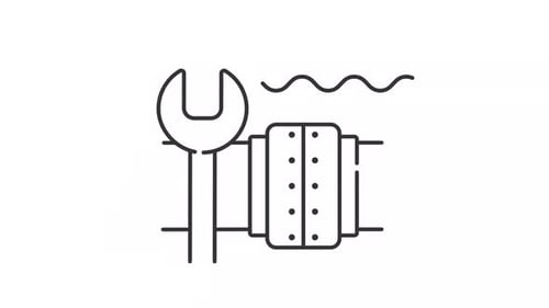 Animated linear icon of underwater pipeline repair