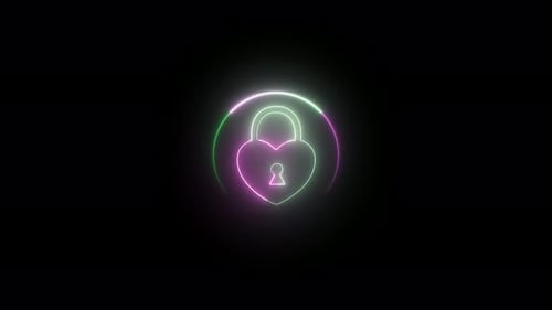 Glowing symbol of lock icon animated . motion graphics 4k videos . black background .