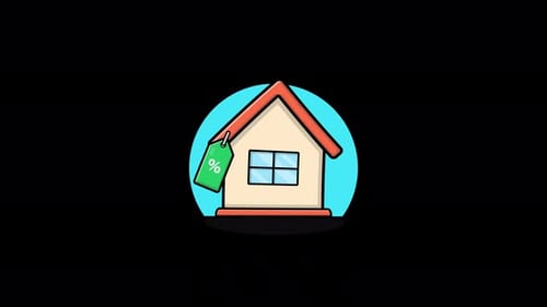 House with Discount Tag. Real Estate Investment Concept Animation Video - Transparent