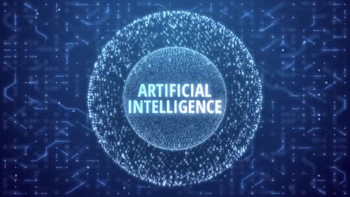 Artificial Intelligence Concept over Matrix sphere on circuitry background - HD