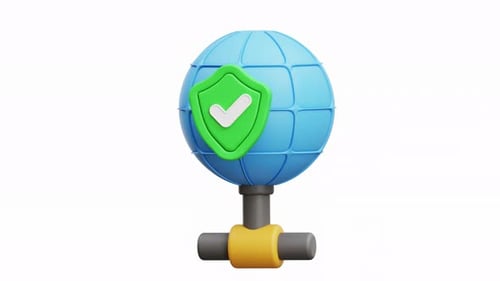 3D Animation Secure Global Network Icon