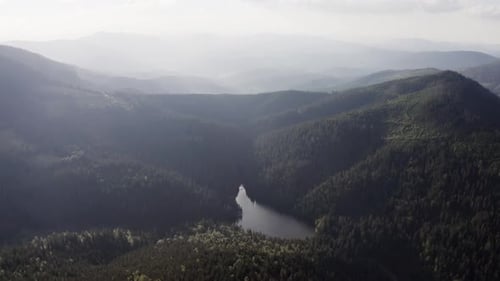 Mystic Aerial View of Lake Synevyr in the Ukrainian Carpathians
