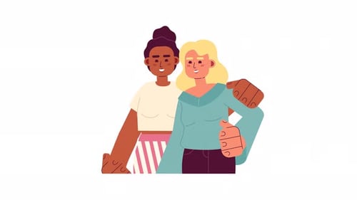 Positive friends hugging 2D characters animation
