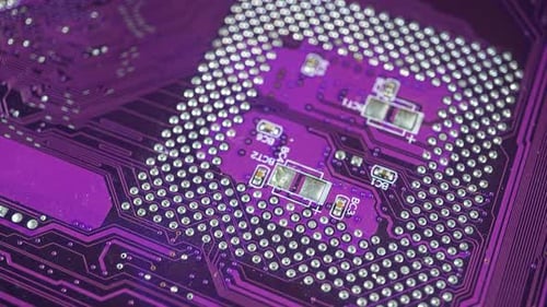 Close Up Of Motherboard Integral Electrical Circuit.