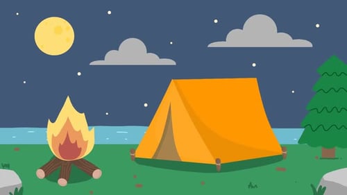 Animated Camping Scene with Campfire and Tent at Night
