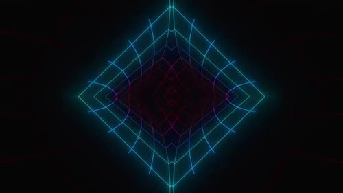 Vibrant futuristic neon grid tunnel for dynamic presentations