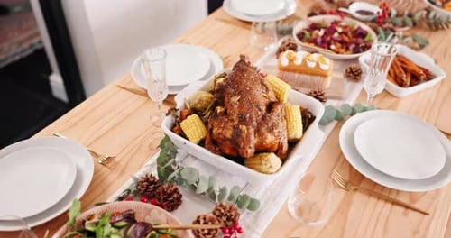Holiday Feast Featuring Roasted Chicken and Side Dishes