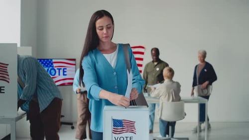Diverse Americans Casting Ballots in Box on State Referendum Day