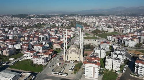 Manavgat. Side. Antalya. Turkey. Big beautiful mosque. Aerial view