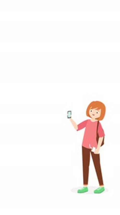 Flat Design Animated Character Looks at Smartphone