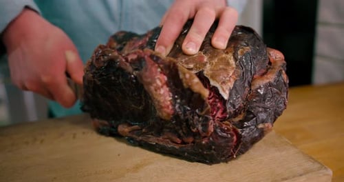 Fresh Beef Cut Sliced on Wooden Board