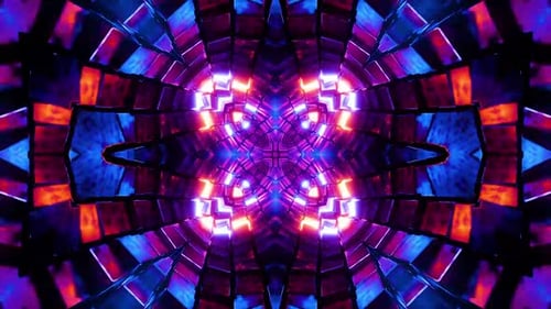 Vibrant abstract tunnel with glowing blue and purple lights