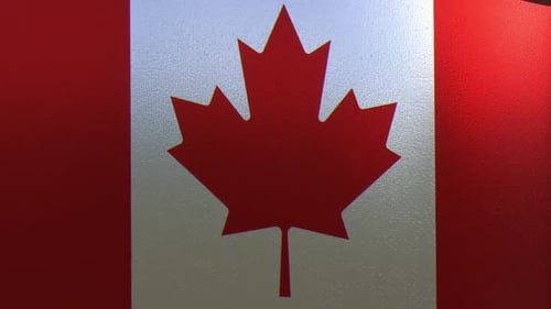 Waving Canadian Flag with Textured Fabric Maple Leaf