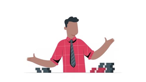 Animated Character Comparing Stacks of Money