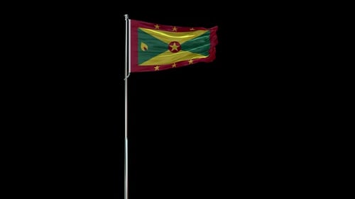 Realistic Grenada Flag Waving on Flagpole
