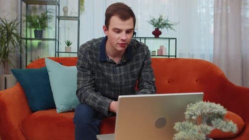 Young Man Freelance Worker Call Support Center Service Operator Helpline Having Talk with Client