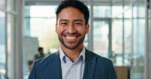 Face, happy man and executive in finance agency, confident and professional for risk management