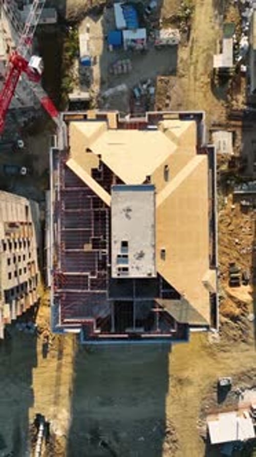 Vertical Video Aerial View Construction Site Work on Site