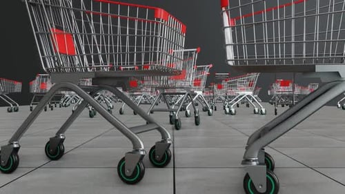 3D Animated Shopping Carts Walking on Floor